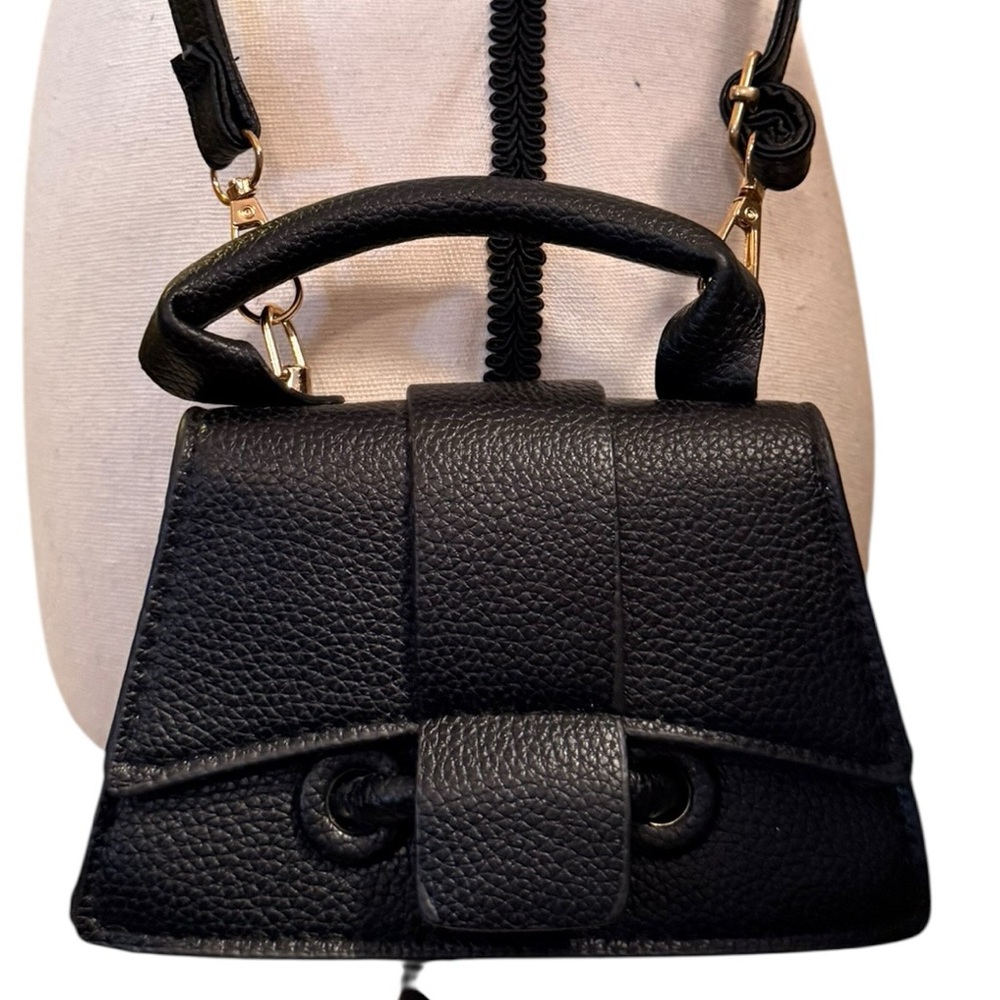 Mini Black Top Handle Crossbody Bag | Small Structured Satchel - Picture 1 of 3